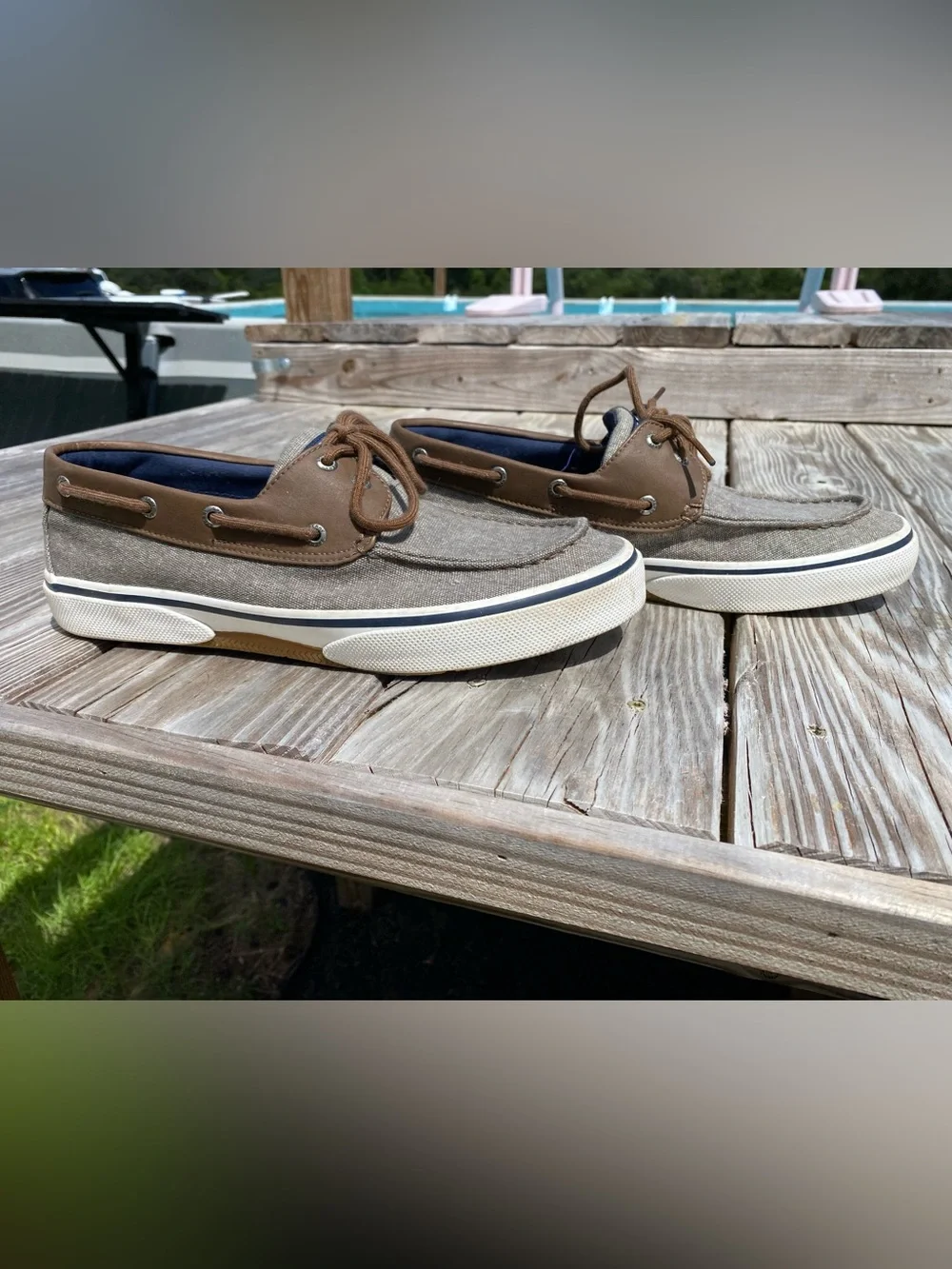 Sperry Men’s Taupe Canvas and Brown Leather Boat Shoes